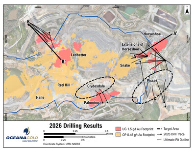 Figure 1: Plan view map showing new drillhole locations. (CNW Group/OceanaGold Corporation)